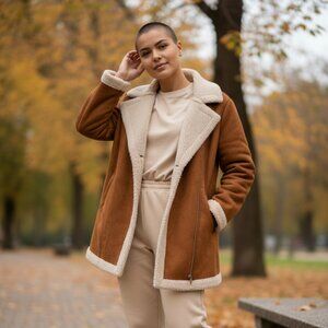 Wild Fable Faux Suede Sherpa Jacket Women’s XXL Brown Shearling Lined Coat